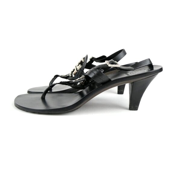 Tory Burch Black Leather Sandals Heels Size 8.5M - Picture 6 of 13